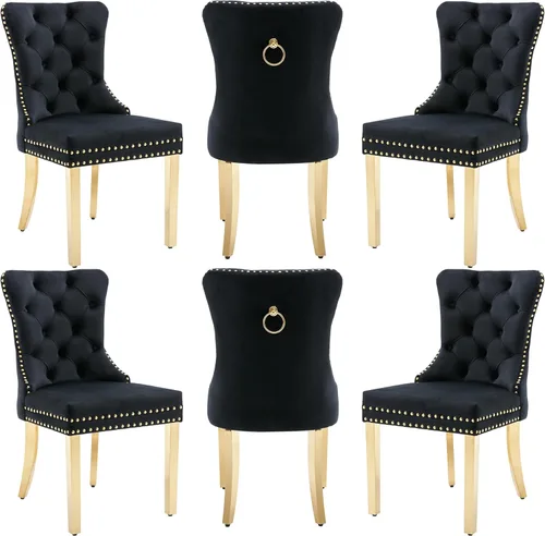 Miniatura 35 de Sillas de Comedor de Terciopelo Juego de 4, Colección Nikki Sillas de Comedor con Patas de Acero Inoxidable Plateado y Anilla, Silla Lateral de Lujo
