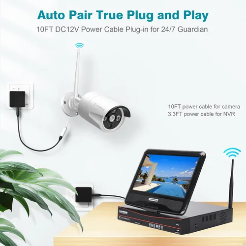 Miniatura 2 de Sistema de cámara de seguridad inalámbrica expandible de 10 canales con monitor de 10.1" 4 piezas de cámara de 5 MP para interior y exterior audio