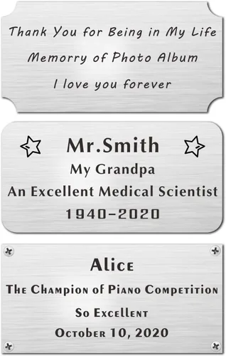 Miniatura 7 de 3" de ancho x 0.75" de alto, personalizadas, con grabado láser personalizado, etiquetas de nombres para armazones con imágenes, placas de acero