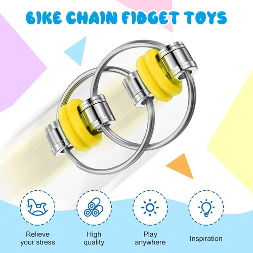 Miniatura 5 de Skylety 10 unidades de cadena de bicicleta Fidget Flippy Bulk Mini Chain Llavero para TDAH Alivio del estrés Flippy Key para adultos