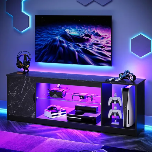 Miniatura 12 de Bestier Soporte de TV LED de 57 pulgadas para televisores de 55/60/65 pulgadas, centro de entretenimiento para juegos con luces RGB, estantes