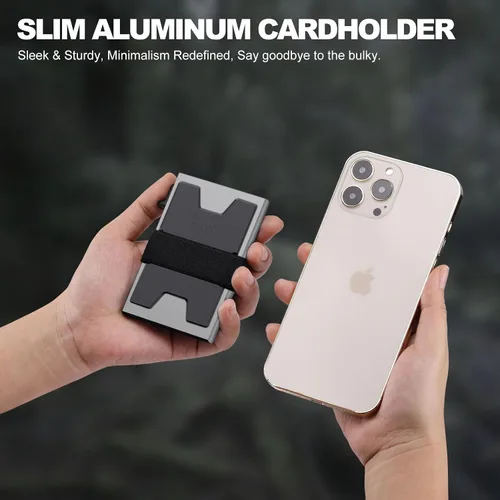 Miniatura 4 de Cartera delgada de aluminio para hombre, placa trasera expandible duradera, bloqueo RFID, billetera desplegable de metal minimalista, con capacidad