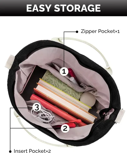 Miniatura 4 de Prite Bolso de mano de pana para mujer, bolso cruzado grande con bolsillos, bolso de mano para el trabajo, universidad, compras