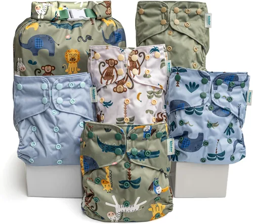Miniatura 11 de Kinder Juego de 5 pañales de tela reutilizables para bebé, estilo bolsillo, camiseta atlética que absorbe la humedad, recién nacido a orinal 7-60