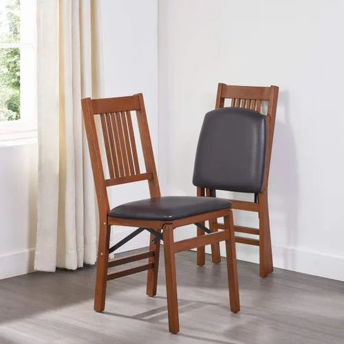 Miniatura 2 de MECO Stakmore True Mission - Sillas Plegables de Madera con Asientos Acolchados, Juego de 2 - Sin Montaje, Sillas de Comedor Plegables, Mecanismo