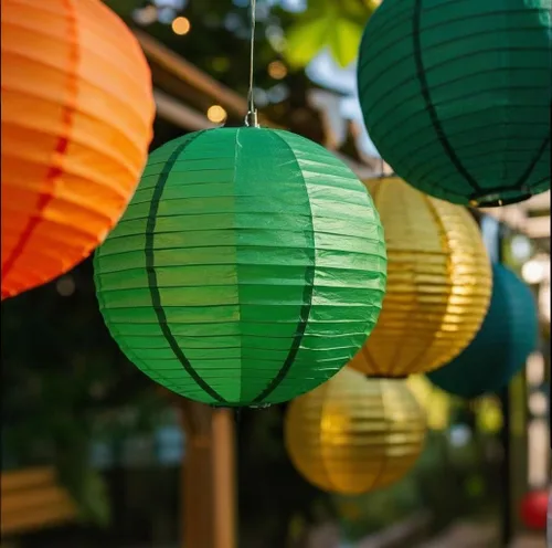 Miniatura 5 de Linternas de papel decorativas verdes y naranjas, 15 piezas, para colgar en fiestas de despedida de soltera, boda, cumpleaños, baby shower