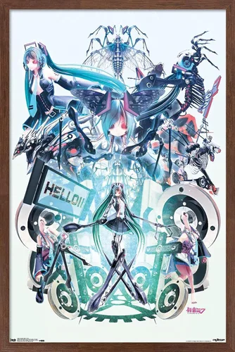 Miniatura 16 de Trends International Hatsune Miku - Póster de pared Hello, 14.725 x 22.375 pulgadas, versión con marco de madera tipo granero