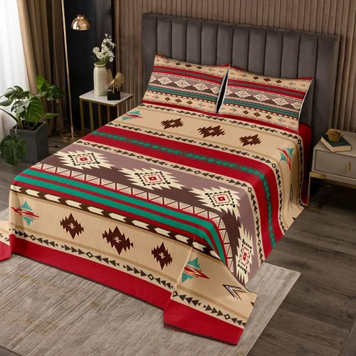 Miniatura 37 de Erosebridal Southwestern - Juego de colcha geométrica bohemia acolchada tamaño individual, juego de edredón étnico tribal con flechas occidentales