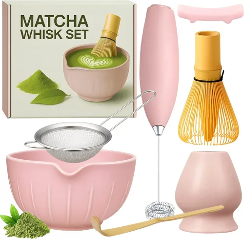 Miniatura 9 de Juego de batidor Matcha con tazón Matcha - Juego de Matcha incluye espumador eléctrico, batidor de bambú, cuchara Matcha, soporte de bambú, colador