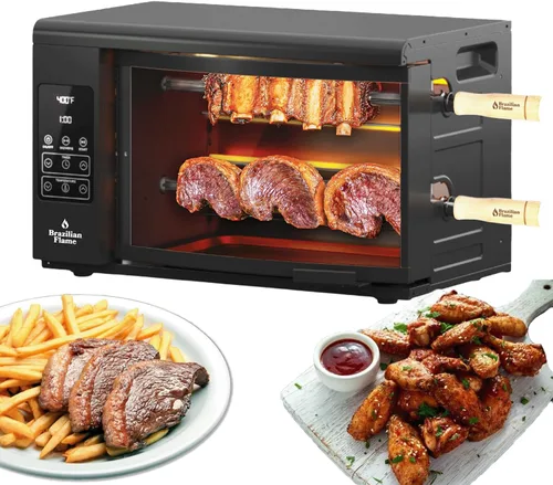 Horno Eléctrico con Asador Rotatorio Brazilian Flame VOLTA | Parrilla de Encimera Vertical con Brochettes Auto-Rotatorias, Máquina para Shawarma y