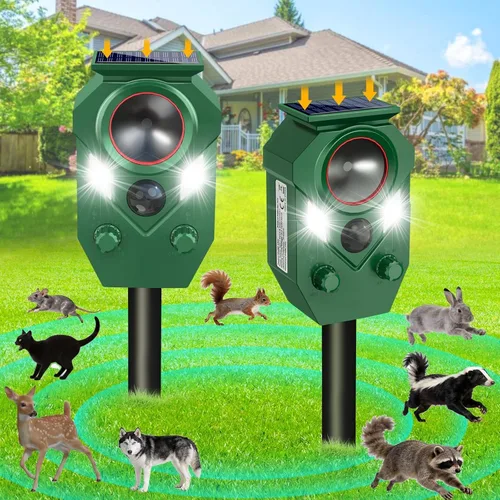 Miniatura 11 de Repelente ultrasónico de animales al aire libre, repelente de gatos y disuasorio con sensor PIR y luz intermitente, dispositivo repelente de ciervos