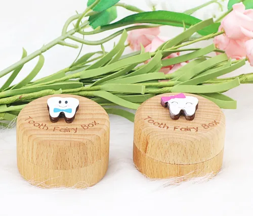 Miniatura 6 de Caja de madera de hadas de dientes para niñas y niños, bonita caja de dientes con dientes 3D, almacenamiento de dientes perdidos para niños, caja