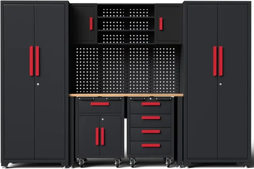 Miniatura 10 de Juego de taller de esquina, 10 gabinetes de garaje y sistema de almacenamiento con gabinete de esquina, cajones de gabinete, banco de trabajo