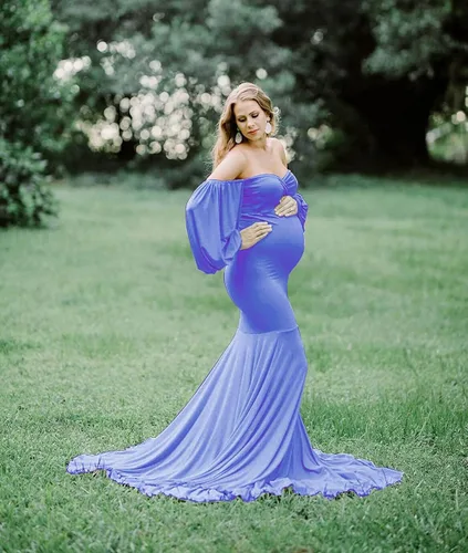 Miniatura 2 de Vestido de fotografía de maternidad para mujer, sexy, cuello en V profundo, manga larga, encaje para la playa, vestido de embarazo transparente