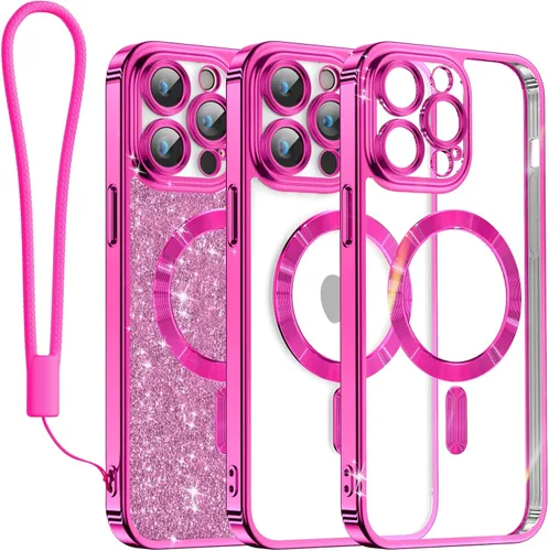 Miniatura 9 de Meifigno Candy Mag Series - Funda diseñada para iPhone 15 Pro, compatible con MagSafe, tarjeta con purpurina y correa de muñeca, protección completa