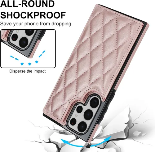 Miniatura 6 de Asuwish Funda de teléfono para Samsung Galaxy S22 Ultra 5G con protector de pantalla de vidrio templado y soporte de tarjeta de crédito RFID de Oro