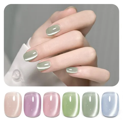 Miniatura 24 de GAOY Juego de esmaltes de uñas de gel con purpurina de ojo de gato con imán y galaxia colorida para ojos de gato holográficos, manicura de gel