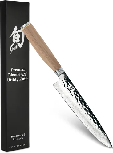 Shun Premier Blonde - Cuchillo utilitario de 6.5 pulgadas, cuchillo japonés hecho a mano, núcleo VG-MAX con revestimiento de acero inoxidable de
