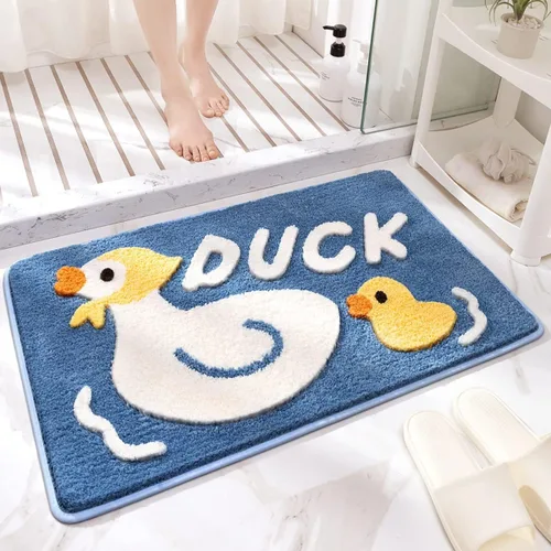 Alfombra de baño de animales, lavable, divertida alfombra de baño de pato, microfibra suave y gruesa, antideslizante, absorbente de agua, para baño