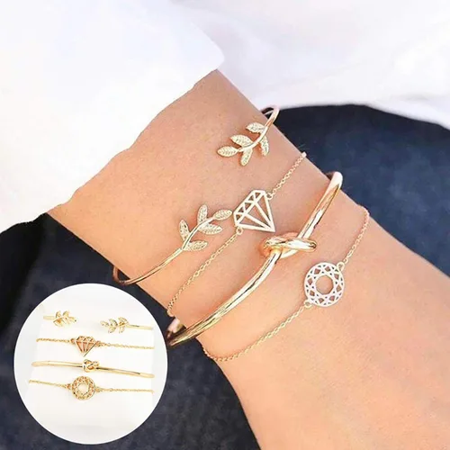 Miniatura 2 de Pulseras para niñas adolescentes 4 unidsset pulsera abierta brazalete ajustable joyería exquisita cadena de mano regalo para fiesta