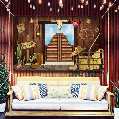 Miniatura 4 de Decoraciones de fiesta occidental, 70.8 x 43.3 pulgadas, fondo grande de vaquero con temática occidental, decoración rústica del salvaje oeste