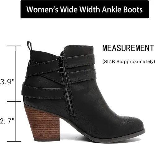 Miniatura 4 de Luoika Botines anchos para mujer, tacón medio extra ancho con cremallera lateral.