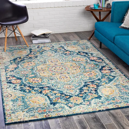 Miniatura 75 de Artistic Weavers Romaine - Alfombra vintage con medallón, 2 pies x 3 pies, celeste Azul cielo