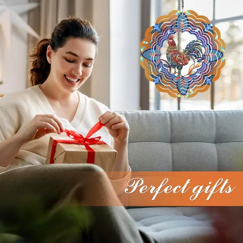 Miniatura 2 de Molinillos de viento de metal de gallo, regalos de pollo para mujeres, mamá, hombres, papá, abuelo, hilandero de viento colgante para decoración