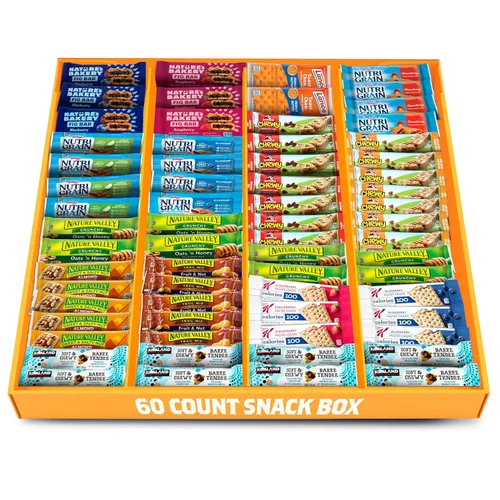 Paquete de variedad de barras de granola a granel - Caja de aperitivos variada de barras de granola saludables para aperitivos de oficina y barras