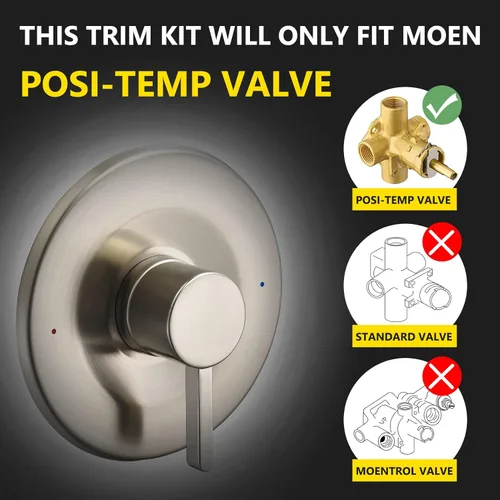 Miniatura 2 de Kit de molduras de ducha y bañera, compatible con válvula Moen Posi-Temp, níquel cepillado