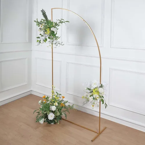 Tableclothsfactory Soporte para telón de fondo de arco de boda de metal dorado de 5 pies, diseño floral de media luna