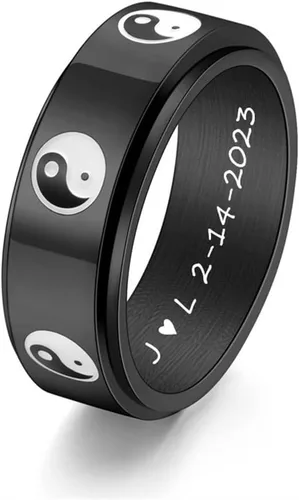 LiFashion Anillos giratorios personalizados de Yin Yang para él y ella, anillo personalizado de Tai Chi Yin Yang para aliviar el estrés y la