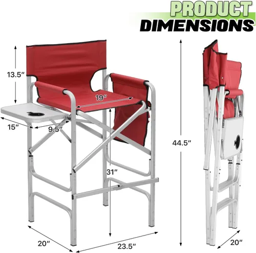 Miniatura 3 de Magshion Silla alta de director para personas mayores y maquilladores, altura del asiento de 31 pulgadas, capacidad de 250 libras, silla plegable
