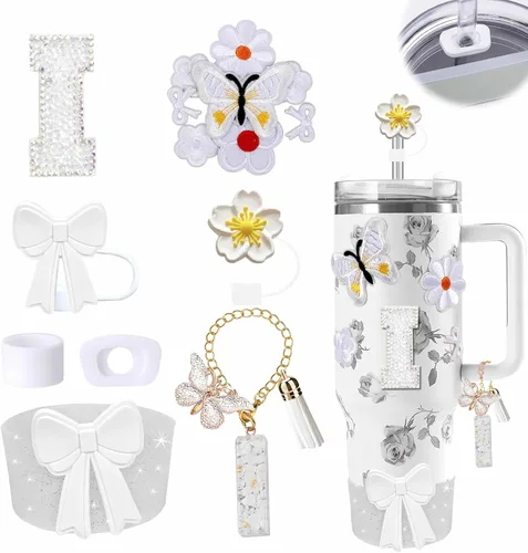 Miniatura 110 de 15 piezas de set de accesorios para vaso Stanley Cup 30oz 40oz con asa, incluye cubierta de pajita de silicona y bota, encanto de asa, encantos