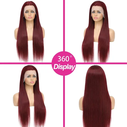 Miniatura 3 de ULRICA 99J - Pelucas de encaje frontal burdeos de 20 pulgadas, pelucas de cabello humano para mujeres negras 13x4, encaje HD burdeos, peluca de Rojo