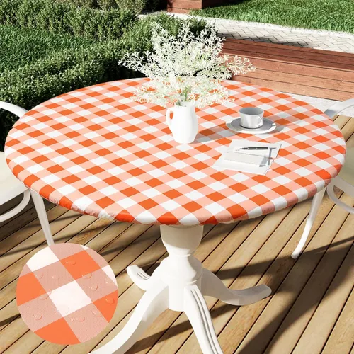 Miniatura 38 de Smiry - Mantel redondo de picnic de vinilo elástico impermeable con respaldo de franela, mantel de vinilo ajustable para mesas de 31-35 pulgadas