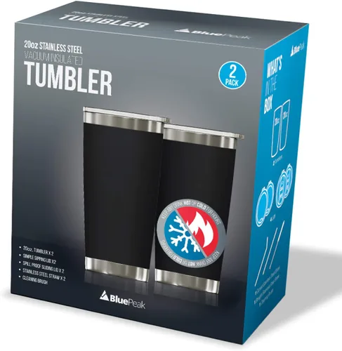 Miniatura 2 de BluePeak Juego de vasos aislados de acero inoxidable al vacío de doble pared, paquete de 2, incluye 2 tapas para sorber, 2 tapas deslizantes a Negro