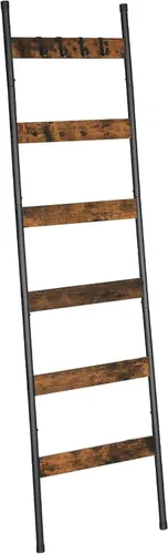 Miniatura 9 de HOOBRO Escalera para mantas, estante de toallas de 5 niveles con ganchos, estante de mantas inclinado en la pared, estante decorativo
