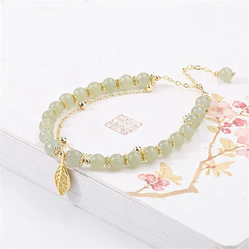 Miniatura 5 de Gofinoday Hetian Jade - Pulsera de hoja de oro, pulsera de temperamento elegante de jade hetiano, 12 pulseras de jade para mujer (2 unidades)