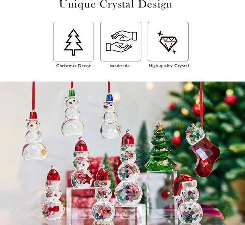 Miniatura 7 de QFkris Juego de 3 figuras de muñeco de nieve de cristal, figura de Navidad de cristal de 3.7 pulgadas, decoración de muñeco de nieve de cristal