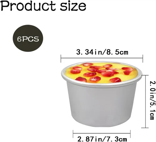 Miniatura 2 de 6 moldes de aluminio para pudín de 3.4 x 2.0 pulgadas, reutilizables, antiadherentes, grandes moldes individuales para magdalenas para tartas, tarta