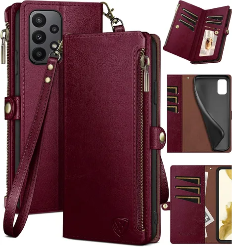Miniatura 9 de XcaseBar Funda tipo cartera para Samsung Galaxy A23 5G/4G con cremallera y tarjetero de crédito [bloqueo RFID], funda de piel sintética con tapa