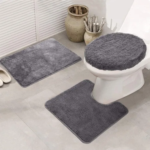 Miniatura 10 de Juego de 2 tapetes de baño de espuma viscoelástica de adoquines, suaves, absorbentes, antideslizantes, para inodoro, ducha, baño, alfombra Negro