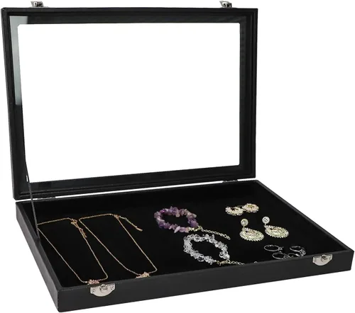 Wuligirl - Bandeja organizadora de anillos con 100 ranuras y tapa transparente, organizador apilable de joyas como aretes, collares y anillos