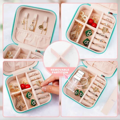 Miniatura 2 de Pequeñas cajas de joyería de viaje, organizador de joyas portátil, cajas de almacenamiento para aretes, anillos, collares, cajas de joyería
