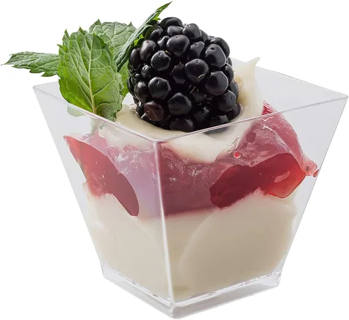 Miniatura 3 de Tosnail Paquete de 100 vasos de postre de plástico transparente de 2 onzas con 100 cucharas de postre, tazas cuadradas de aperitivo de parfait