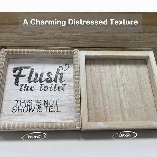 Miniatura 5 de Letreros de decoración de baño con marco de madera estilo bohemio, divertida placa decorativa para baño, pequeña y bonita, decoración de estante