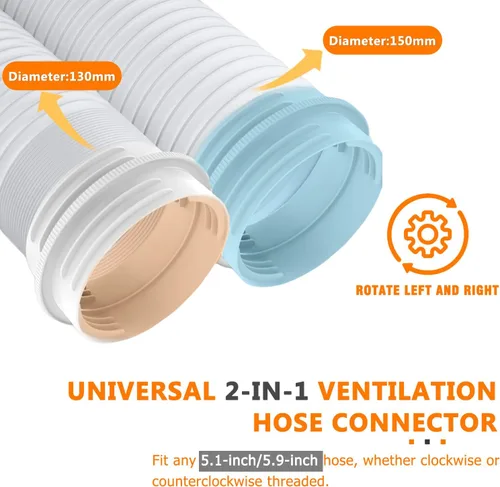 Miniatura 4 de Conector de manguera de aire acondicionado portátil para ambos 5.1"/5.9" Exhasut Vent Hoses, Universal Exhaust Hose Coupler, Universal Mobile AC