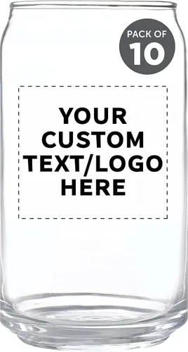 Miniatura 24 de Juego de 10 vasos de lata de cerveza personalizados, 16 onzas, tamaño de pinta, texto promocional, logotipo, forma de lata de soda, cristalería