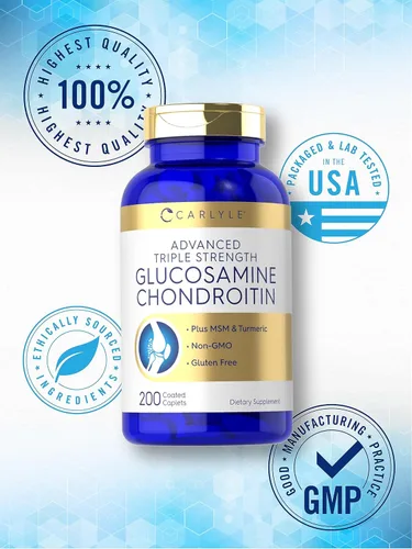 Miniatura 6 de Carlyle Glucosamina condroitina MSM cúrcuma 200 unidades Suplemento avanzado de triple fuerza Sin OMG y sin gluten